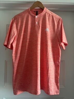 Men’s Medium Adidas Heathered Coral Short Sleeve Henley Golf Polo